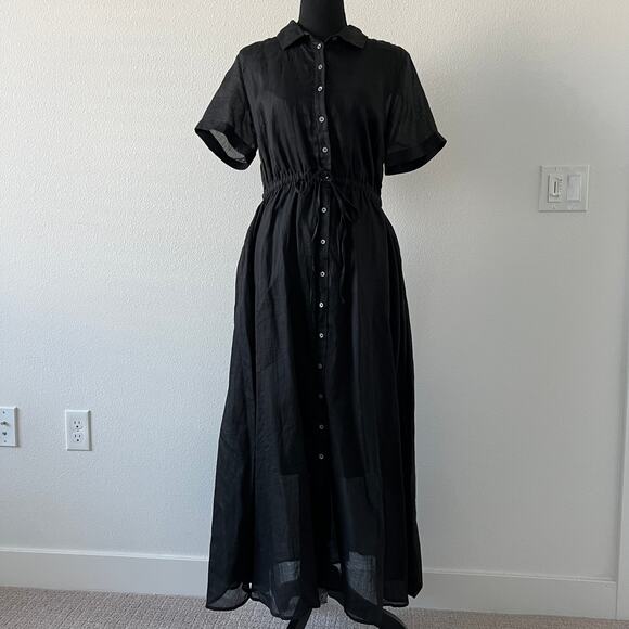 J Crew Cerise Shirt Dress In Ramie Size 8 Black - Picture 1 of 10